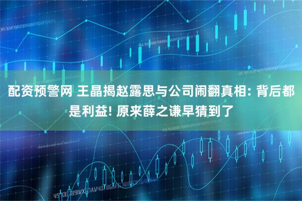 配资预警网 王晶揭赵露思与公司闹翻真相: 背后都是利益! 原来薛之谦早猜到了